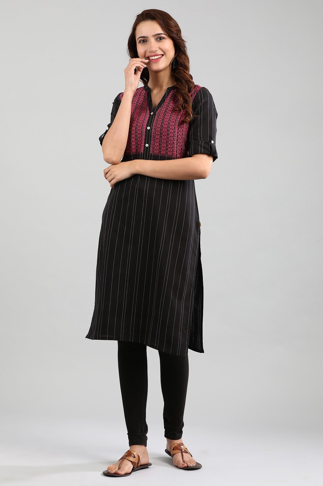 Grey Band Collar Yarn-dyed Winter kurta main image 1