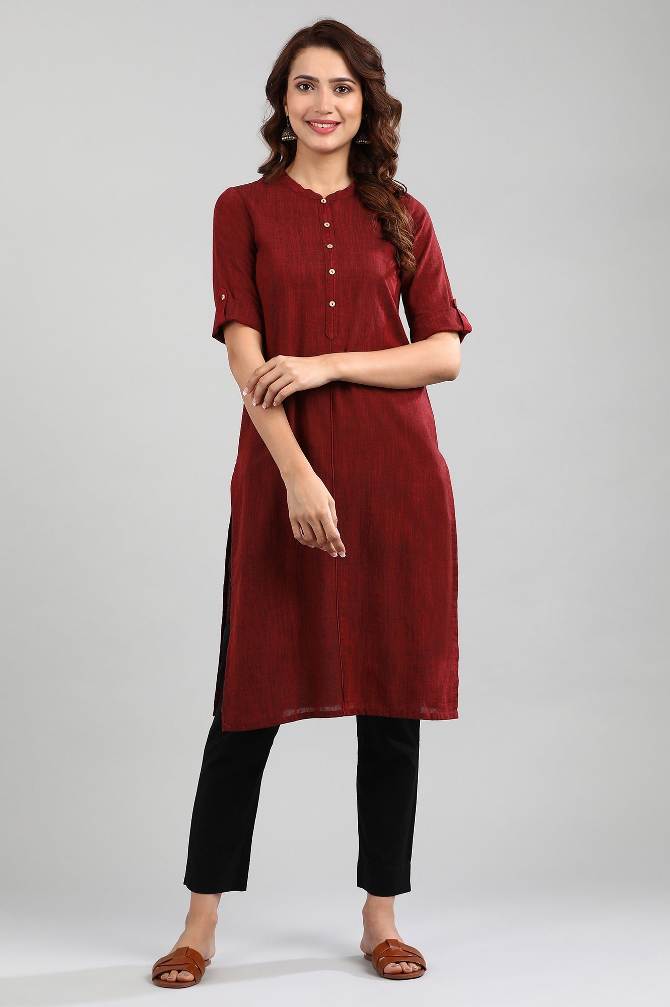 Grey Band Collar Yarn-dyed Winter kurta