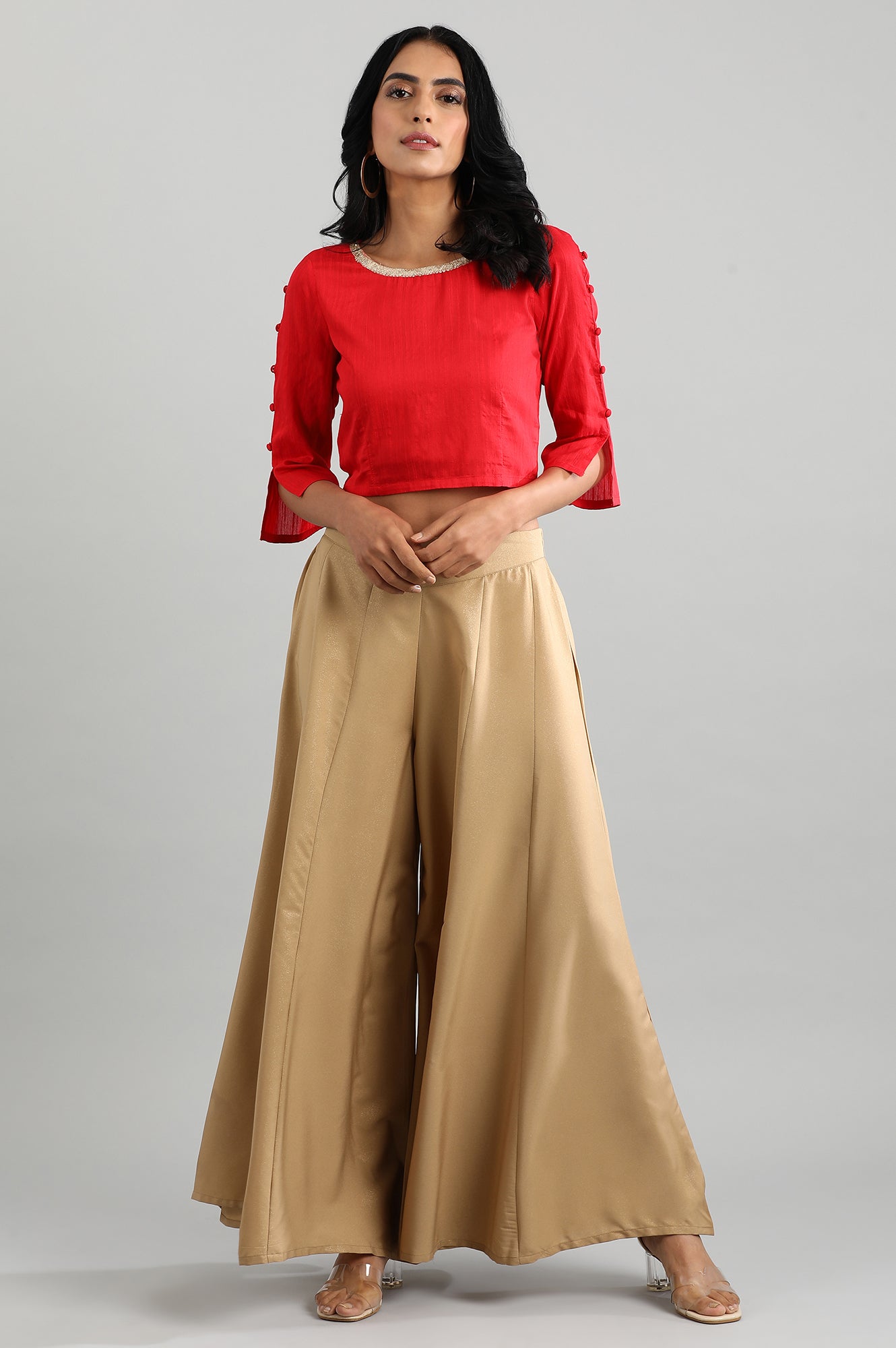 Buy Gold Flared Palazzos Online for Woman Shop for Aurelia