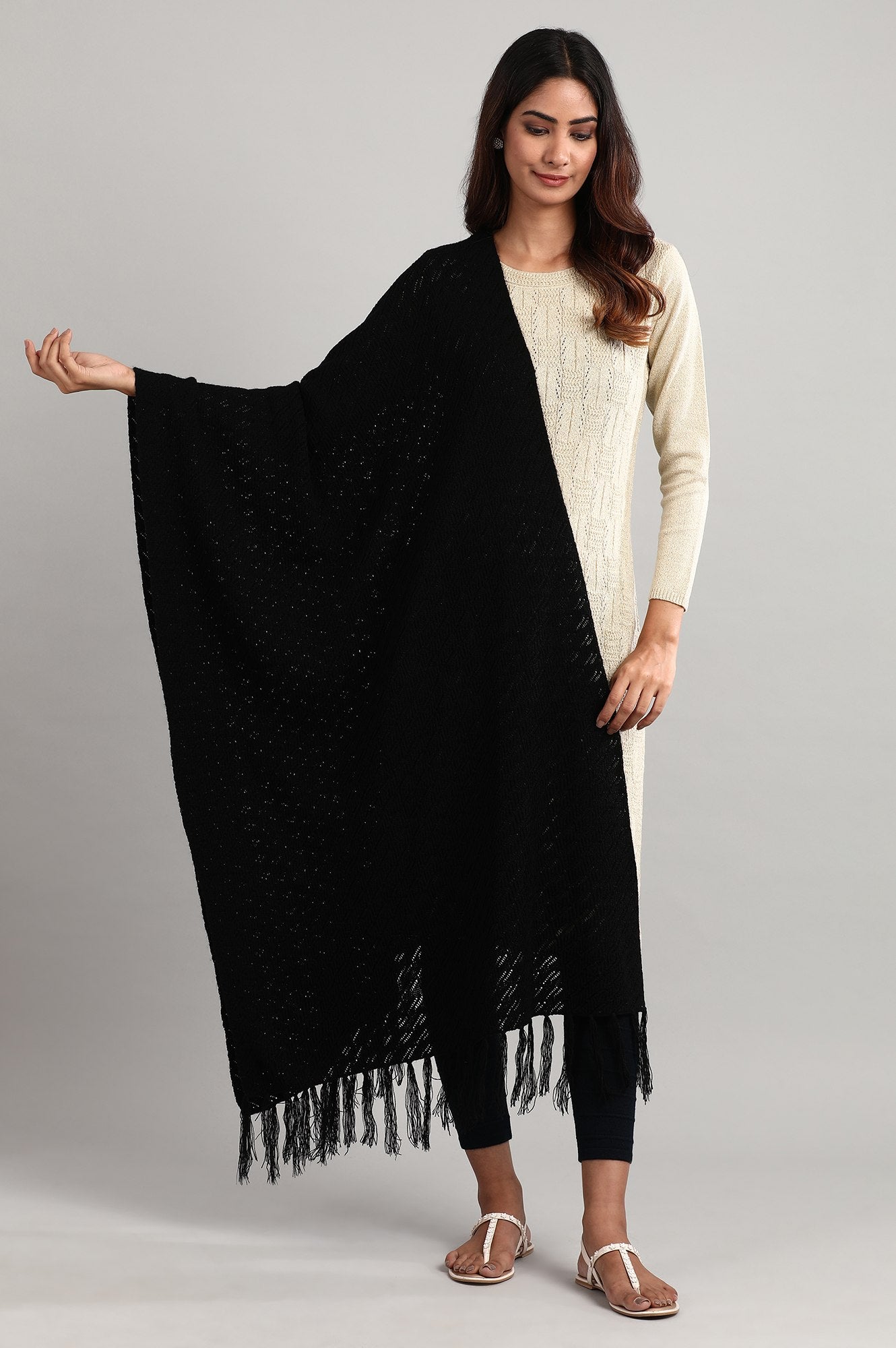 Buy Black Knitted Shawl Online for Woman | Shop for Aurelia Buy Black Knitted Shawl Online for Woman | Shop for Aurelia