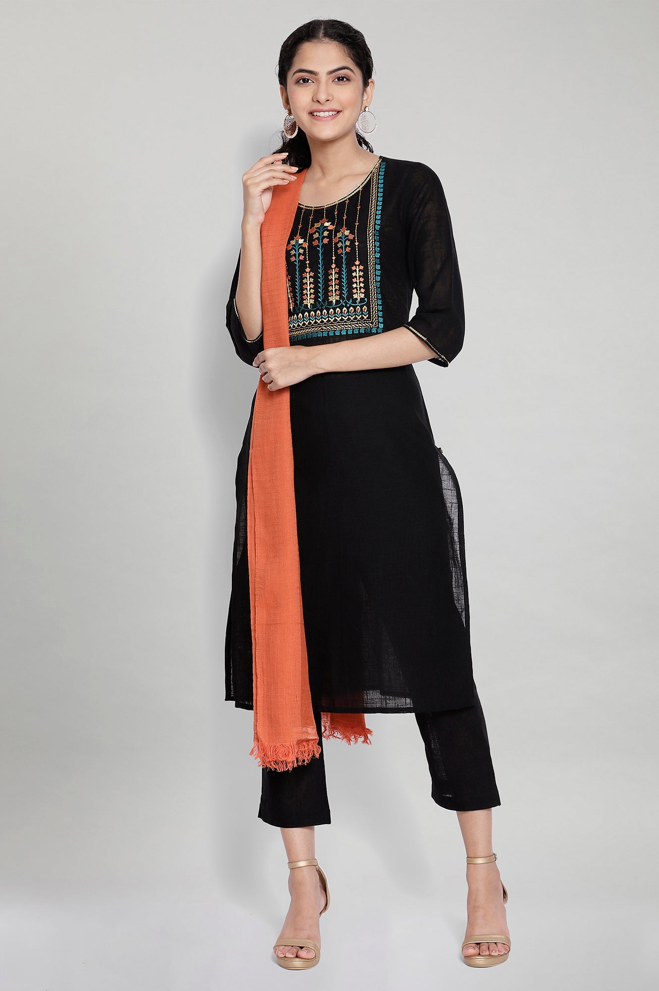 Black dress with orange dupatta best sale