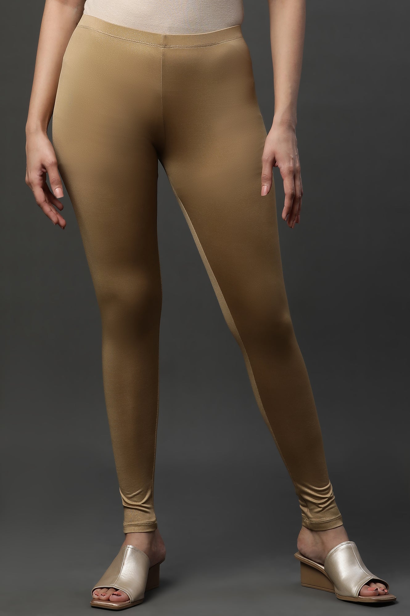 Buy Golden Solid Cotton Lycra Tights Online for Woman Shop for
