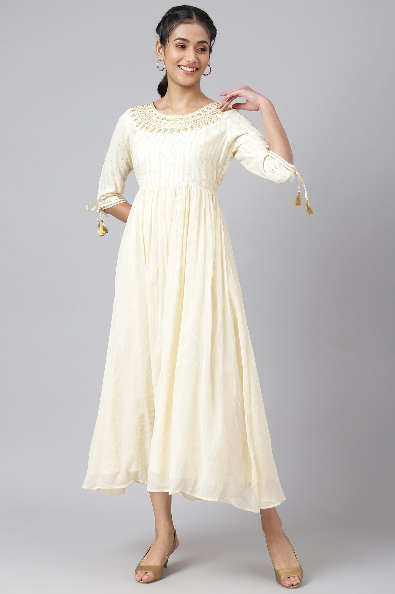 Buy Cream Chiffon Dress with Gold Embroidery Online for Woman | Shop for Aurelia Buy Cream Chiffon Dress with Gold Embroidery Online for Woman | Shop for Aurelia
