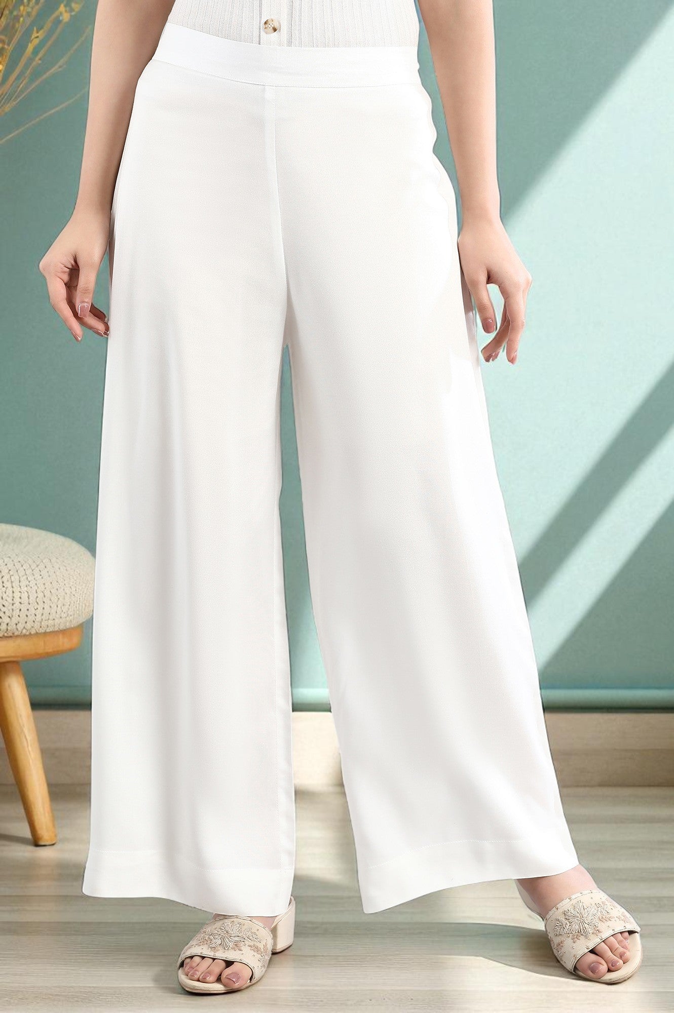 【送料&関税込】Off-White Embroidered San Palazzo Pant White Palazzo Pants with Lace Accent - Comfort