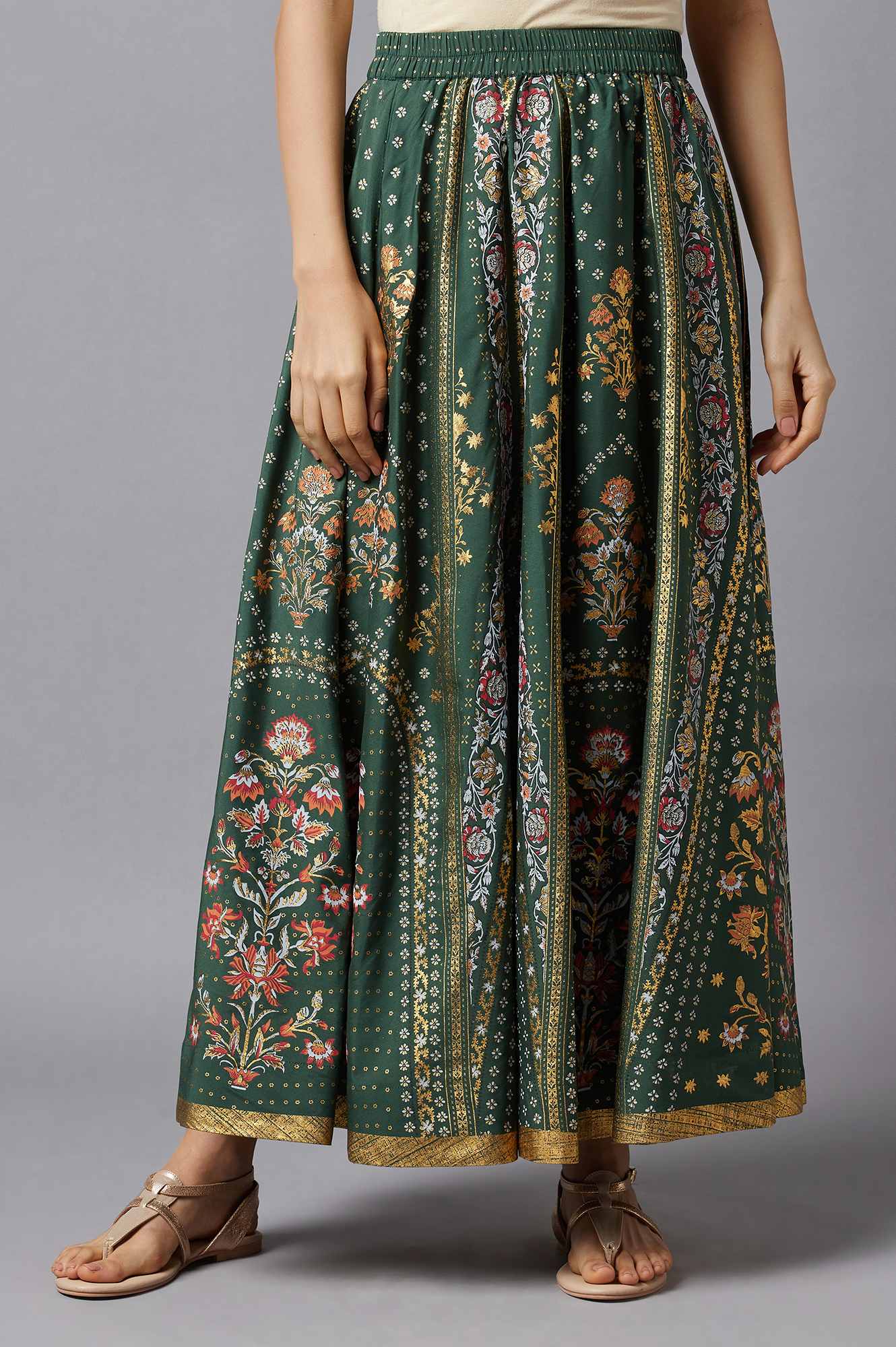 Green Floral Printed Skirt L - Main Image