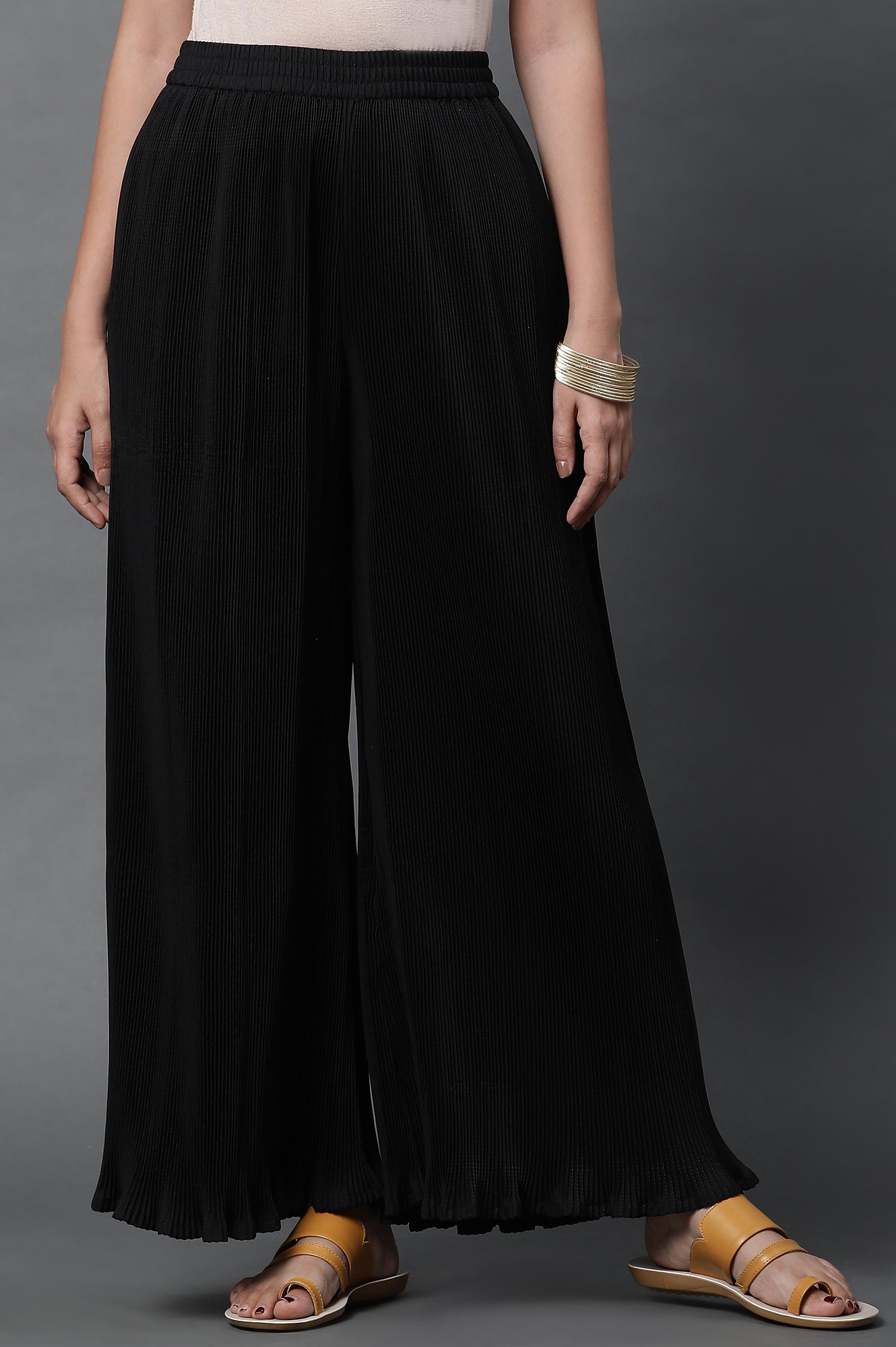 Black Pleated American Crepe Palazzo Pants XS