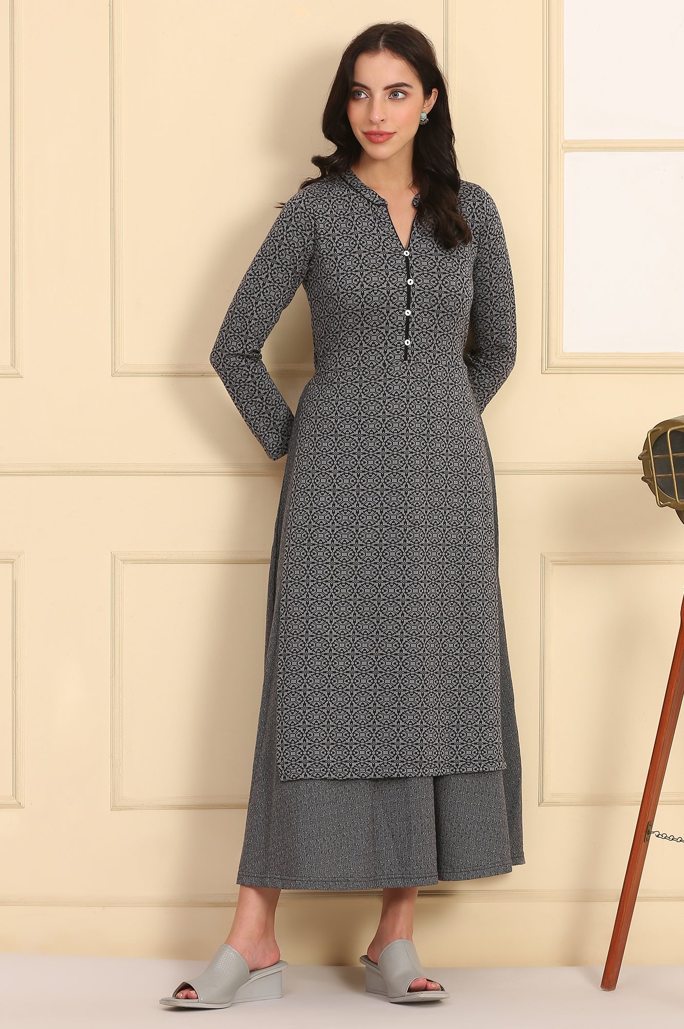 Buy Grey Geometric Printed Yarn Dyed A-line Winter Dress Online for Woman | Shop for Aurelia Buy Grey Geometric Printed Yarn Dyed A-line Winter Dress Online for Woman | Shop for Aurelia