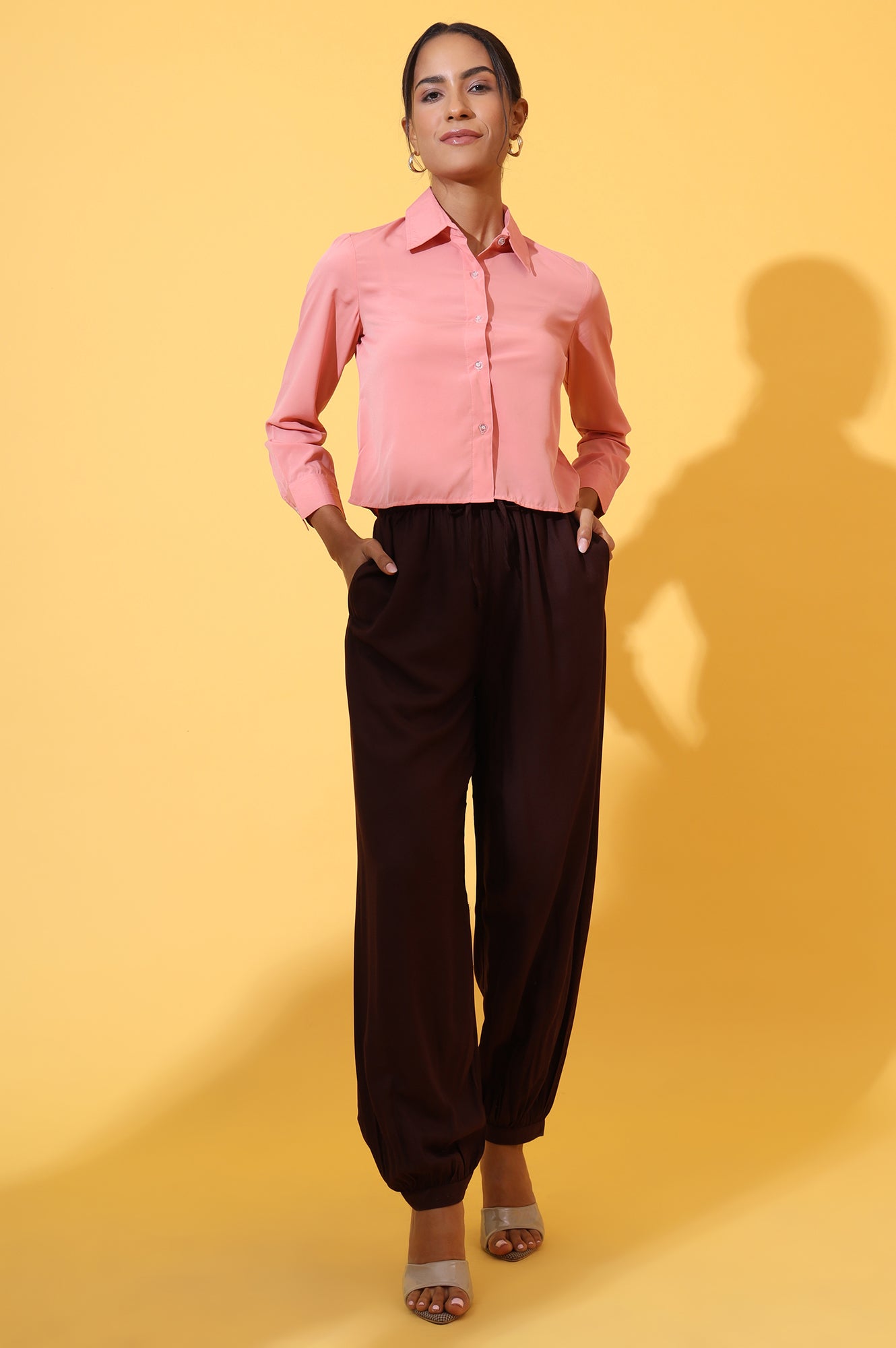 Buy Brown Solid Ankle Length Rayon Harem Pants Online for Woman