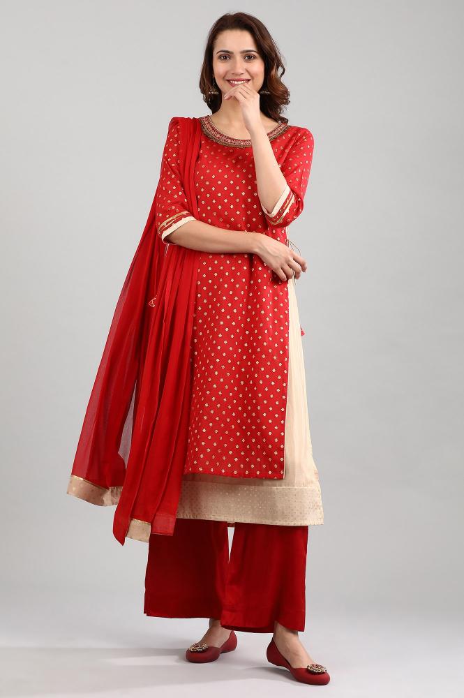 red-round-neck-embellished-kurta-set