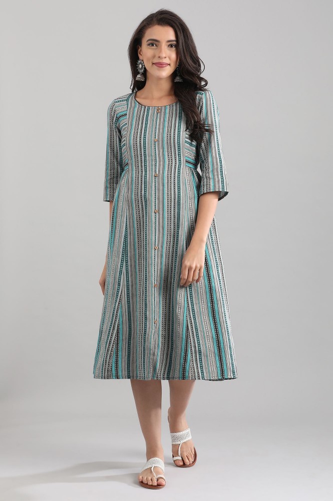 Grey Round Neck Yarn-dyed Dress