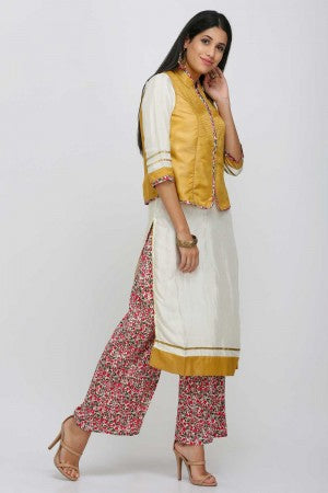 White Printed Round Neck kurta Set