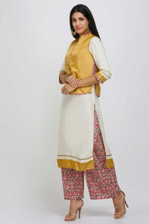 White Printed Round Neck kurta Set