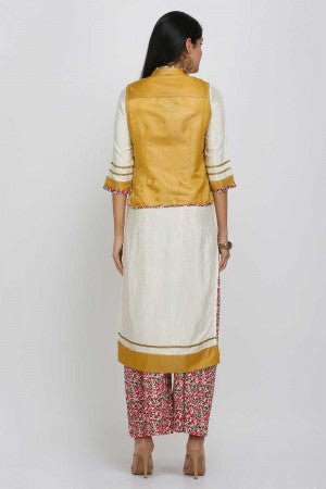 White Printed Round Neck kurta Set