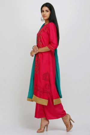 Pink Printed Round Neck kurta Set