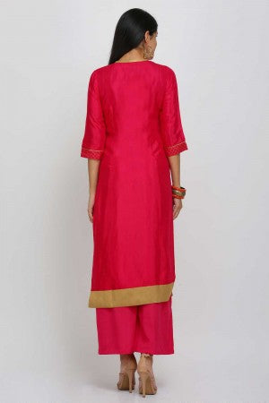 Pink Printed Round Neck kurta Set