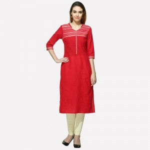 Red Mandarin Neck Printed kurta