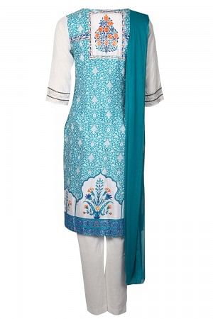 Blue &amp; White Printed kurta Set