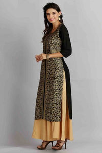 Black Printed Round Neck kurta Set