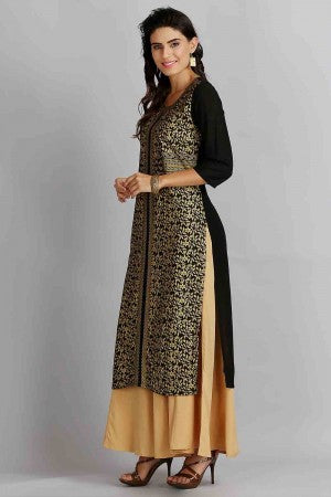 Black Printed Round Neck kurta Set