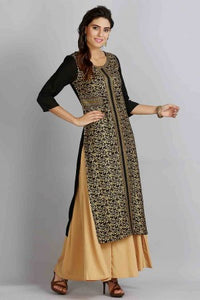Black Printed Round Neck kurta Set