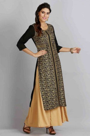 Black Printed Round Neck kurta Set