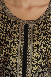 Black Printed Round Neck kurta Set