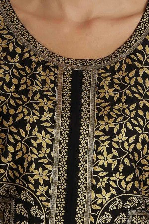 Black Printed Round Neck kurta Set