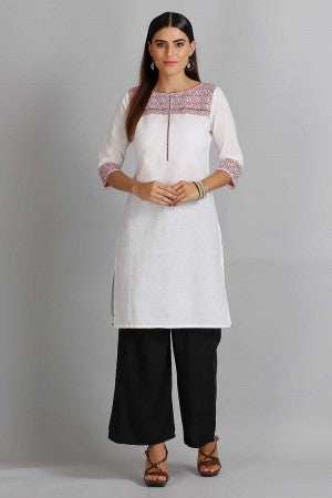 White Printed Round Neck kurta