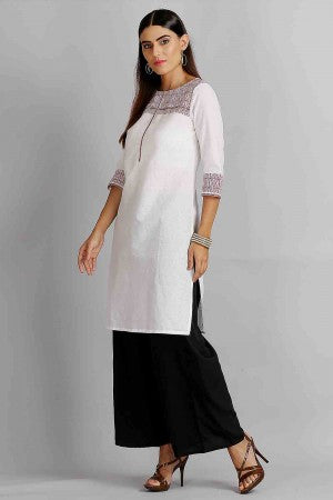 White Printed Round Neck kurta