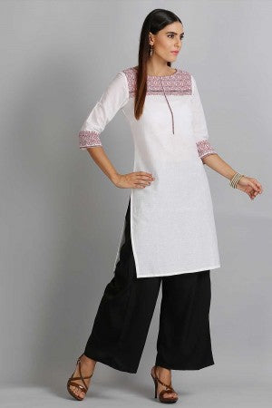 White Printed Round Neck kurta