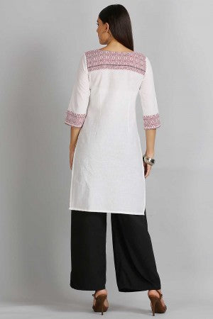 White Printed Round Neck kurta