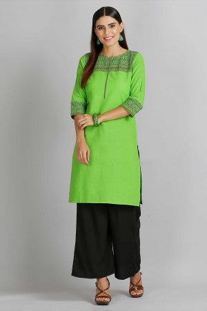 Green Printed Round Neck kurta