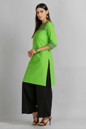 Green Printed Round Neck kurta