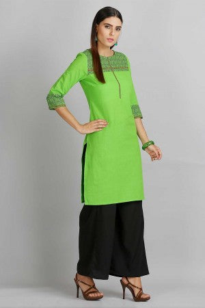 Green Printed Round Neck kurta