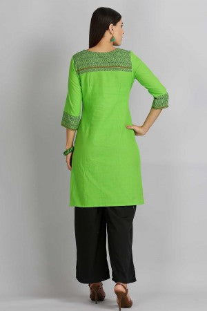 Green Printed Round Neck kurta