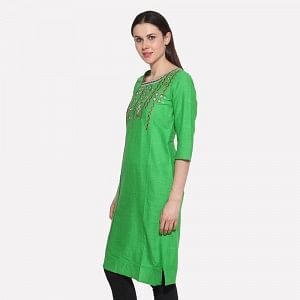 Green Printed 3/4 Sleeve kurta