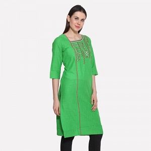 Green Printed 3/4 Sleeve kurta