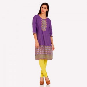 Purple V Neck Printed kurta