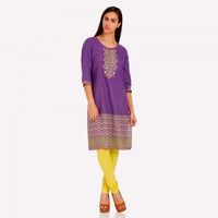 Purple V Neck Printed kurta