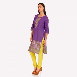 Purple V Neck Printed kurta