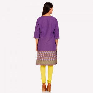 Purple V Neck Printed kurta