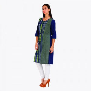 Blue Solid Round Neck kurta