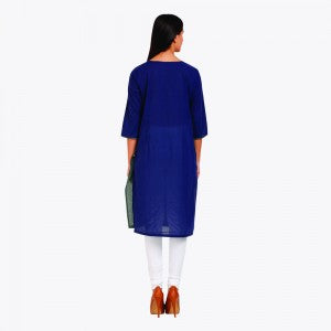Blue Solid Round Neck kurta