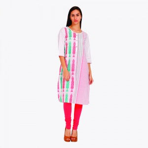 White Round Neck Printed kurta