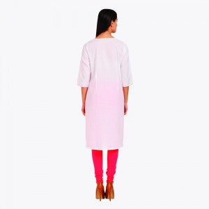 White Round Neck Printed kurta