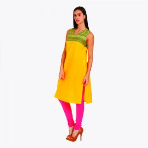 Yellow V Neck Sleeveless kurta