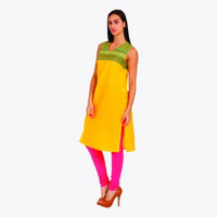 Yellow V Neck Sleeveless kurta