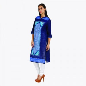 Blue Printed Round Neck kurta