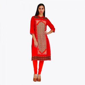 Red Printed Mandarin Neck kurta