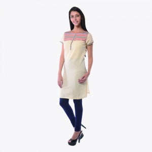 Off-White &amp; Black Printed Round Neck kurta